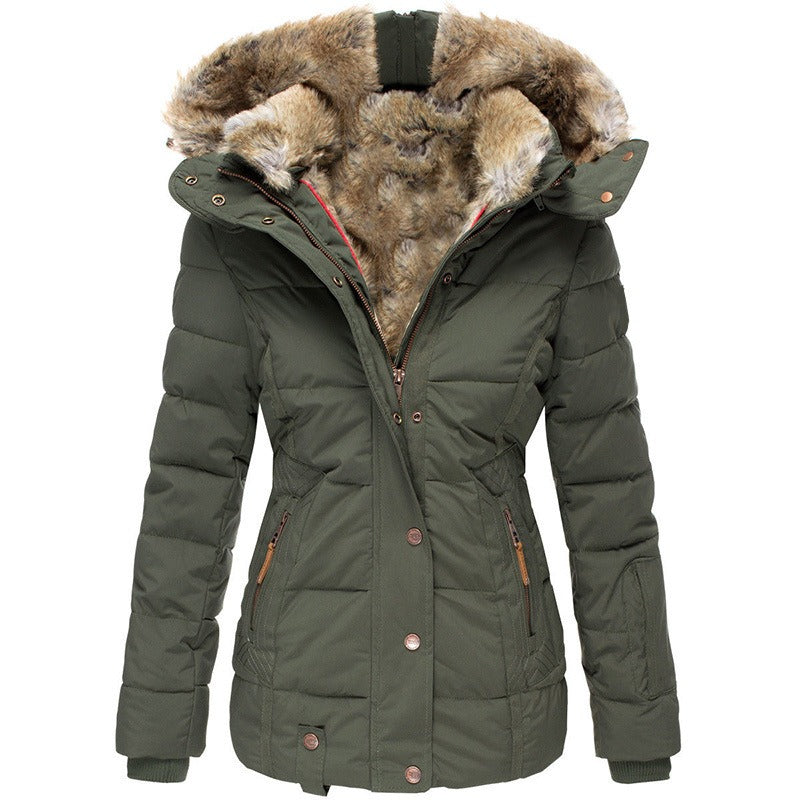 Coat Women's Zipper Long Sleeve Slim Fit Cotton Coat Coat Hooded Coat-NB