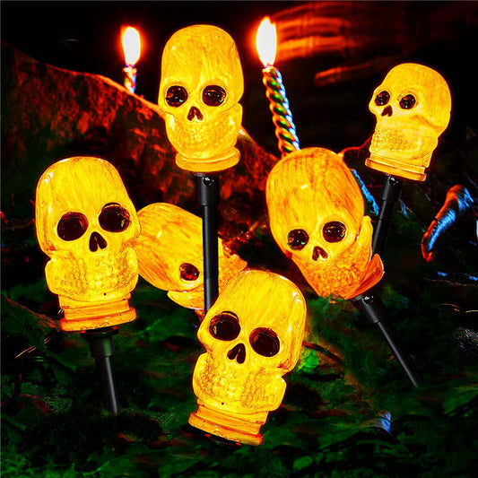 Halloween Floor Insertion Lamp Skeleton Head White Bone Garden Shape Lamp String