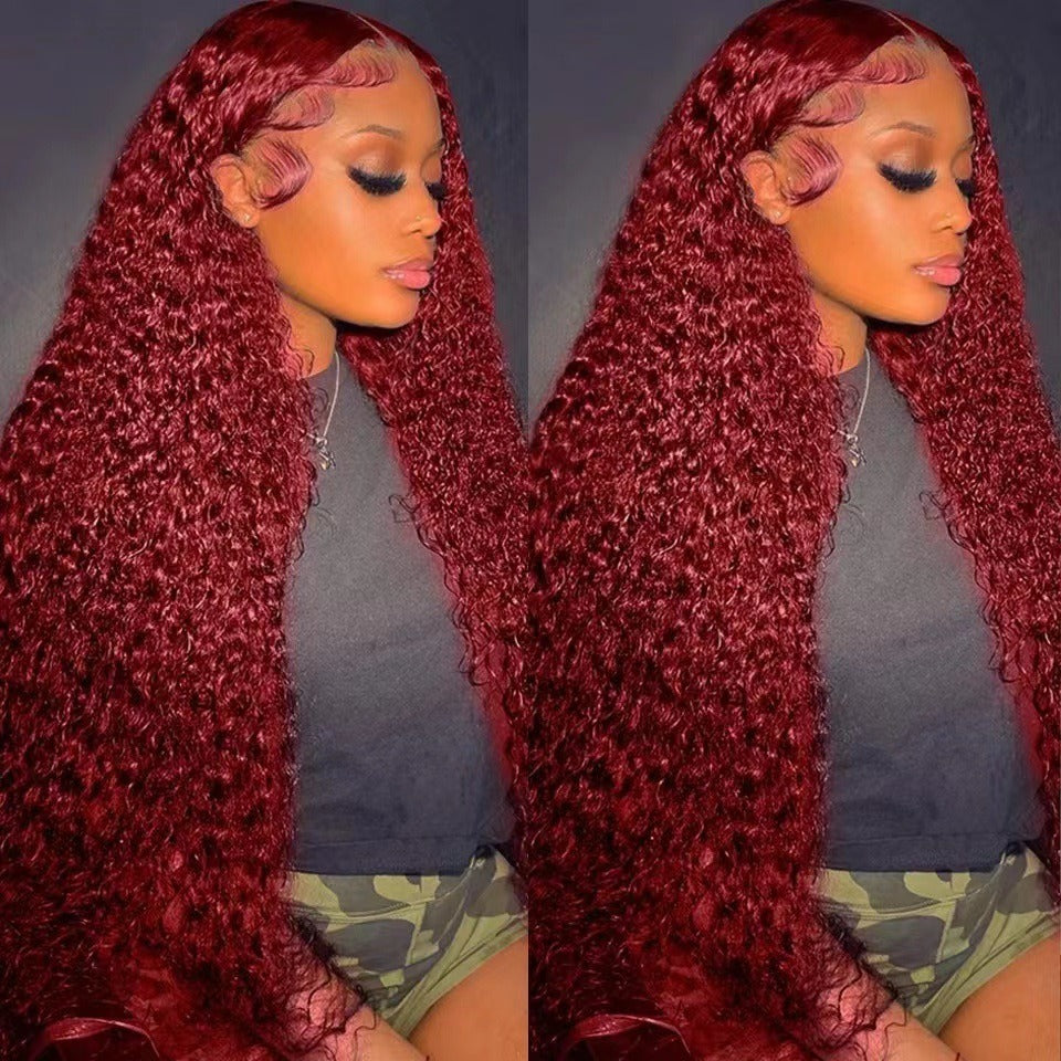 Wig Red Premium "Human Hair" -Front lace wig 13x4 -women's long hair full head cover