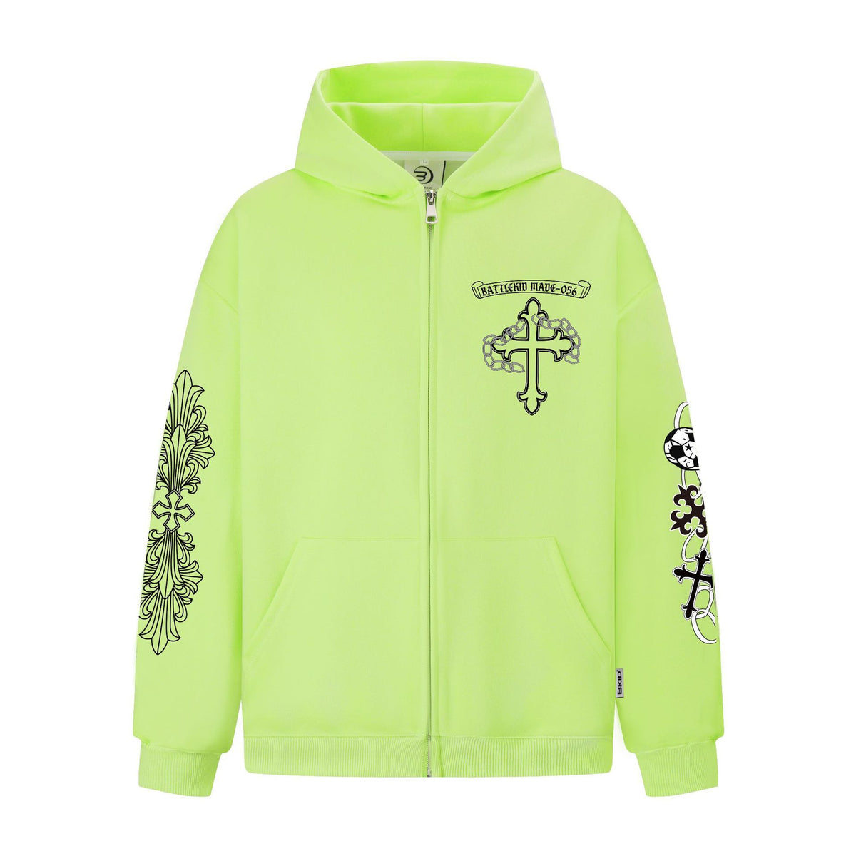 Street Style Cross Print Hooded Sweatshirt Jacket
