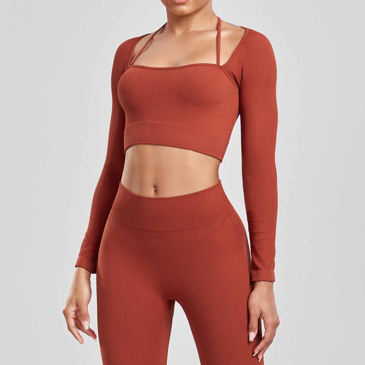 Sports Running Seamless Ribbed Long Sleeve Yoga Fitness Set