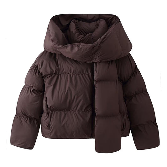Women's Fashion Hooded Coat with Detachable Scarf, Down Jacket