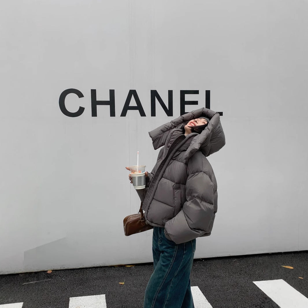 Fashionable Loose Color-blocked Winter Parka, Thickened Warm Cotton Coat