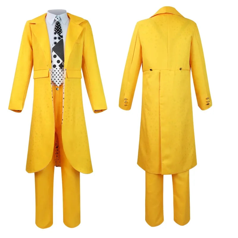 The Mask Cosplay Costume Halloween Jim Carrey Uniform Anime Costume Yellow Trench Coat Hat Carnival Party Clown Mask for Men