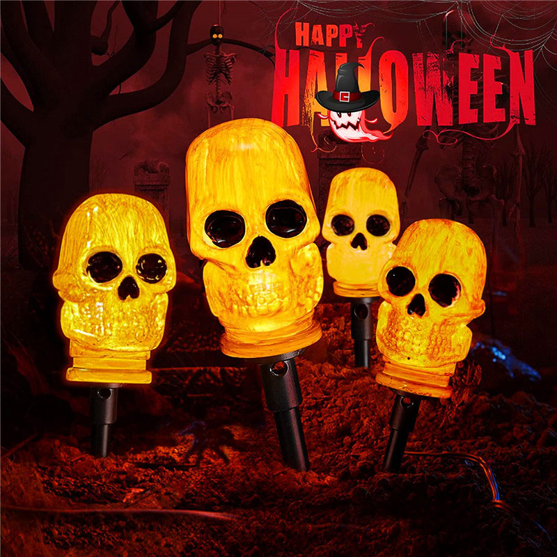 Halloween Floor Insertion Lamp Skeleton Head White Bone Garden Shape Lamp String