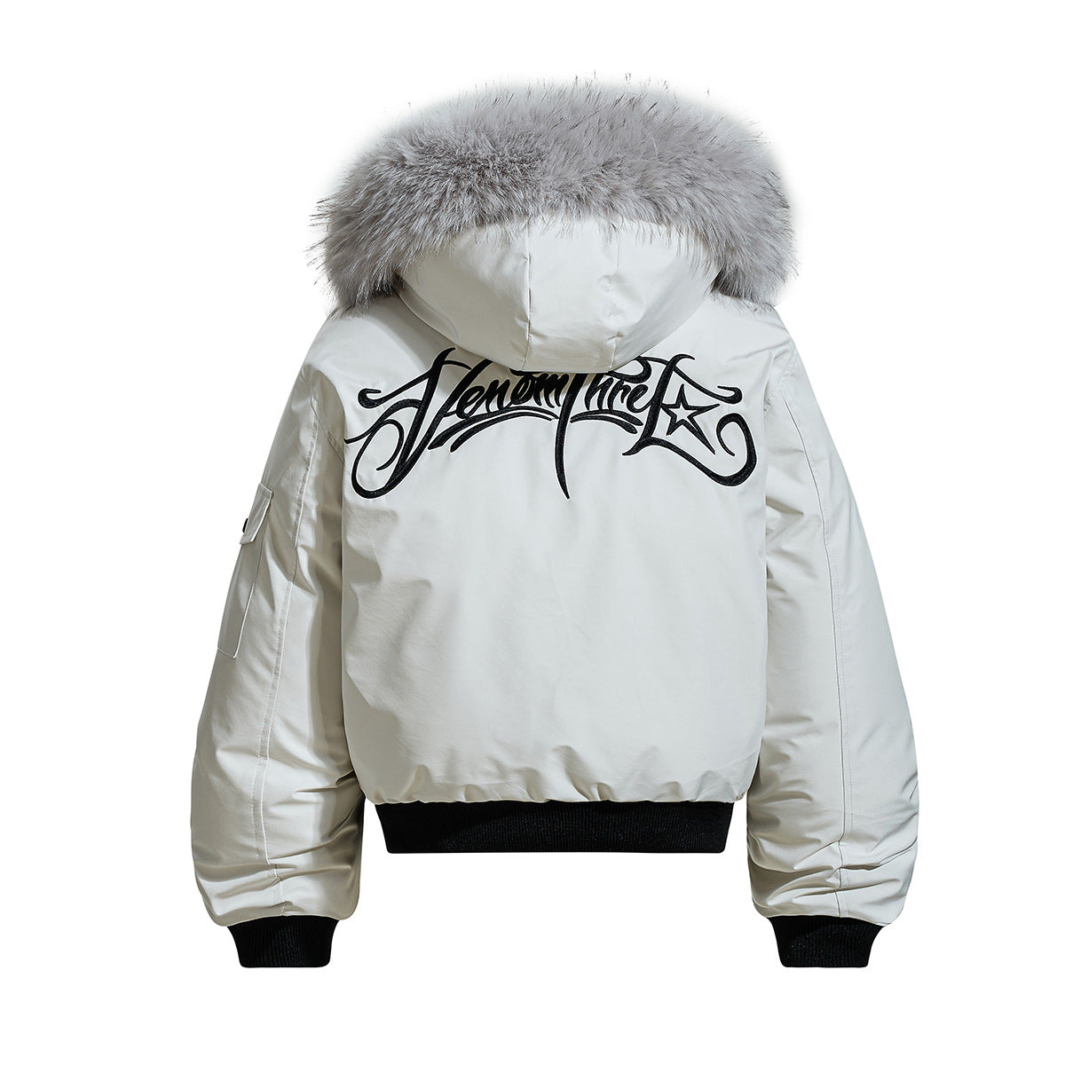 Thick cotton jacket with fur collar