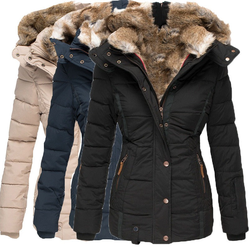 Coat Women's Zipper Long Sleeve Slim Fit Cotton Coat Coat Hooded Coat-NB
