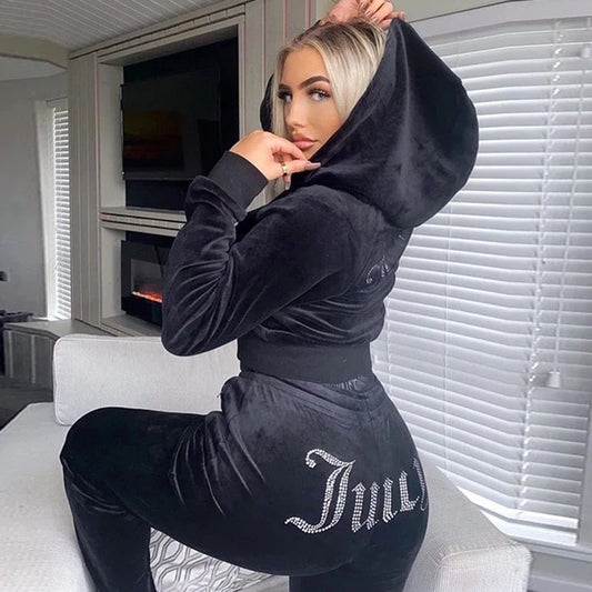 Fashionable rhinestone sports and leisure two-piece set