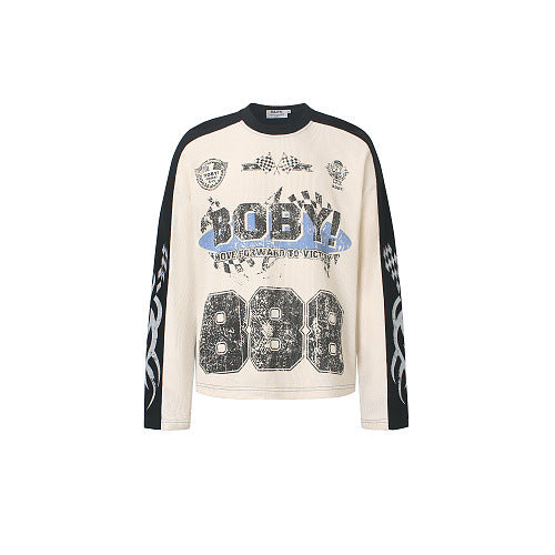 Long Sleeve biker Racing Print Loose Fit T-Shirt