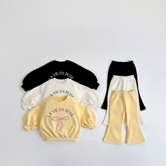 Versatile hoodie and flared pants two-piece set