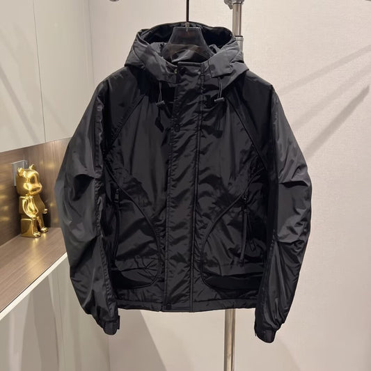 Men's Workwear Solid Black Hooded Fit Jacket