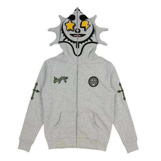 Nueva caricatura de moda con cremallera y sudadera con capucha