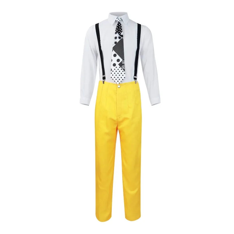 The Mask Cosplay Costume Halloween Jim Carrey Uniform Anime Costume Yellow Trench Coat Hat Carnival Party Clown Mask for Men