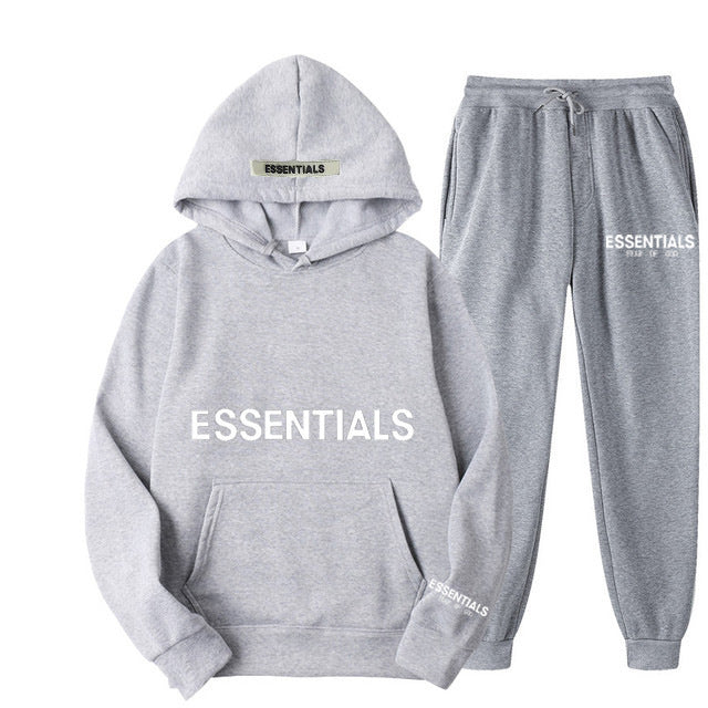 ESSENTIALS Couple Set Hoodies for Men and Women Double Line High Street Fashion Two-Piece Set