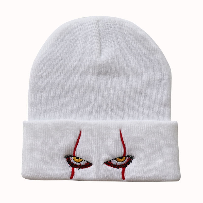 Embroidered Woolen Beanies Hat Scary Clown Eyes Knitted Hat Warm Halloween Hat Beanies