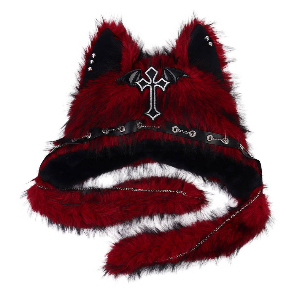 Subculture Cat Ear Hat Gothic Dark Aesthetic, Winter Fleece Beanie, Warm Autumn/Winter Hat -NB
