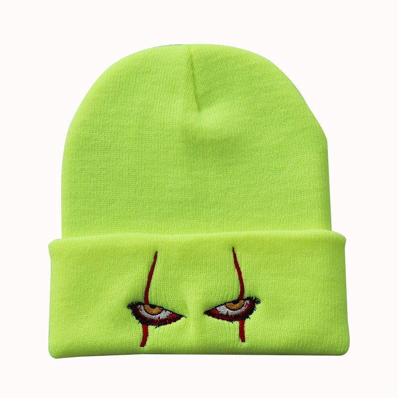 Embroidered Woolen Beanies Hat Scary Clown Eyes Knitted Hat Warm Halloween Hat Beanies