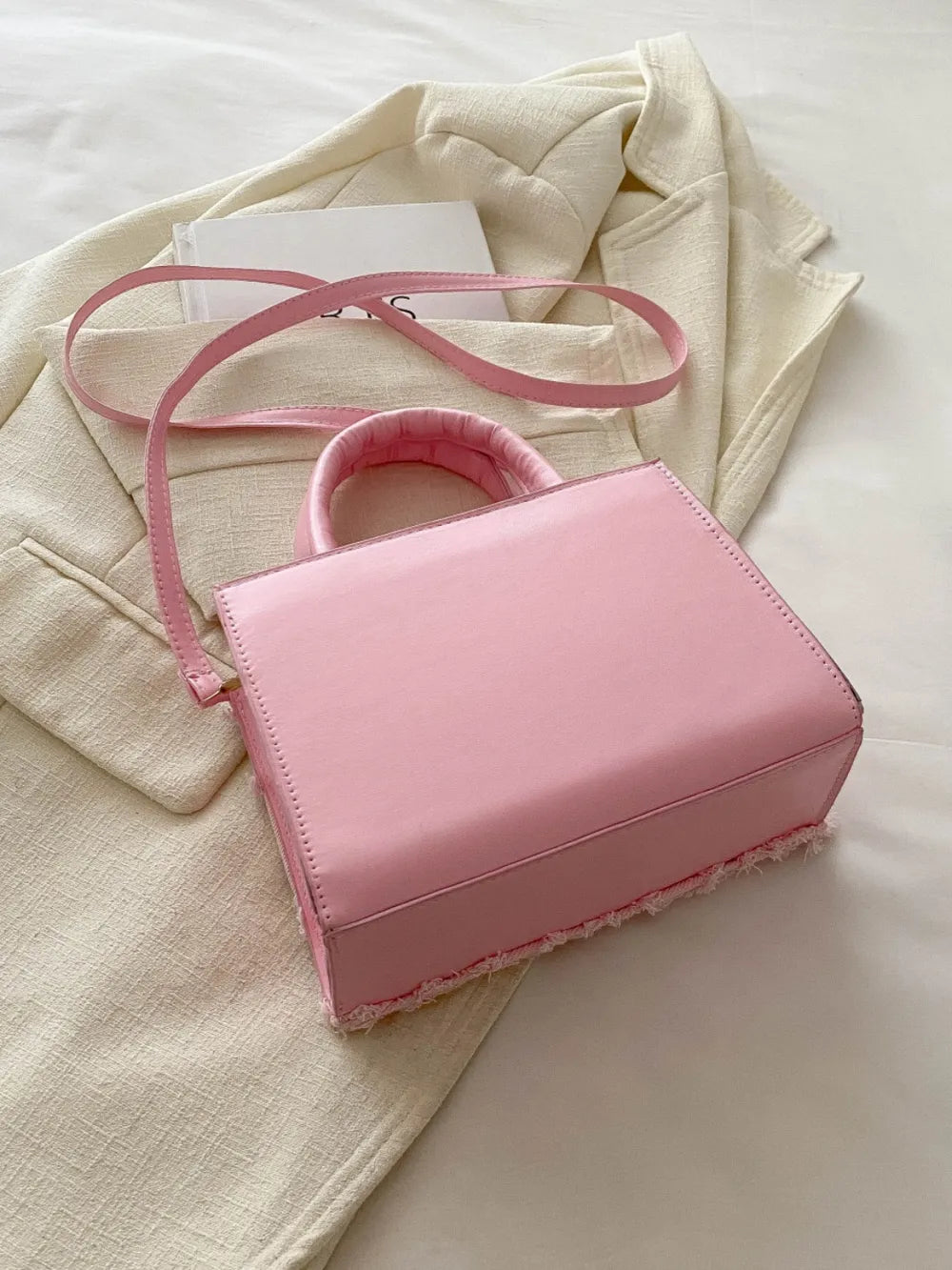 Raw Hem Denim PU Leather Handbag
