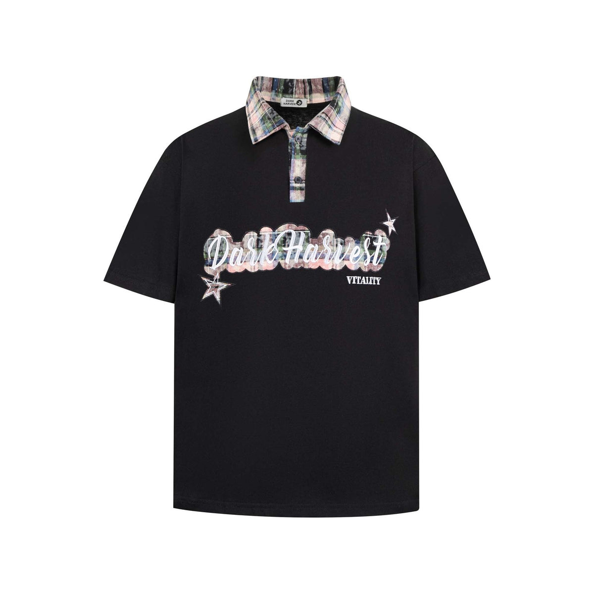 Style Color Block Applique Star Letter Embroidery Short Sleeve Polo Shirt Unisex