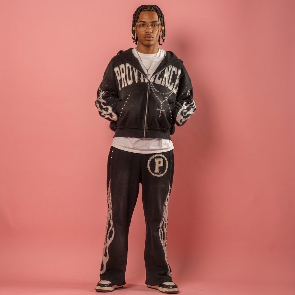 Fashion Sweat Hooded Flared Pants Set