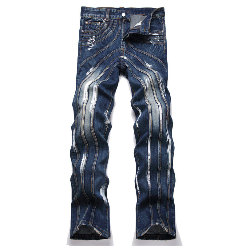 Seamed straight-leg denim jeans