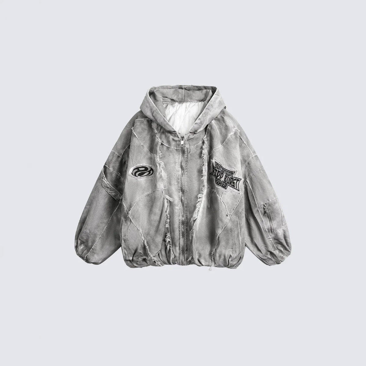 Men's Oversized Retro Patchwork Zip-Up Hooded Jacket