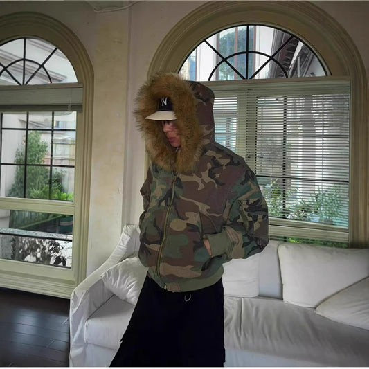 Camouflage Elements Fur Collar Men's Coat