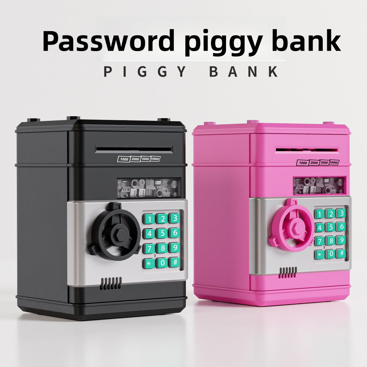 cartoon password box piggy bank ATM machine safe automatic roll money