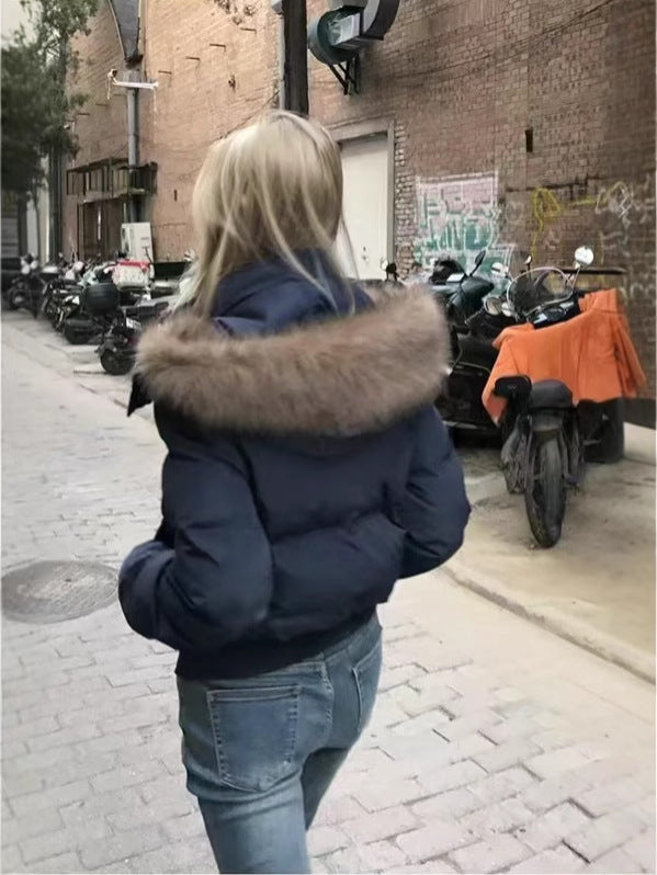 Hooded winter down cotton-padded jacket